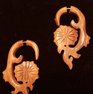 Wood Flower Fake Gauge Earrings by Crafted Studio